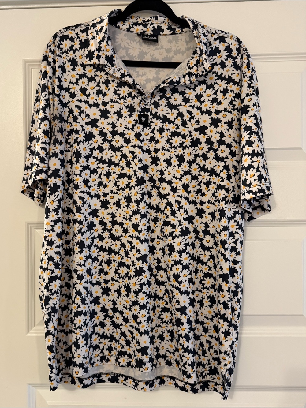 Bad Birdie Black Daisy-Print Button Down Polo